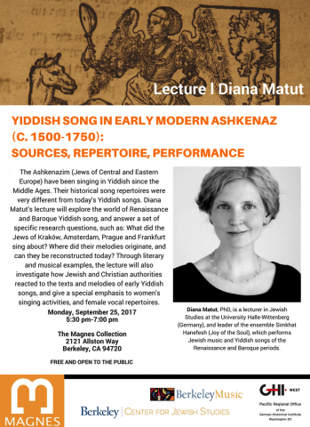 Lecture by Dr. Diana Matut on Yiddish Song in Early Modern Ashkenaz