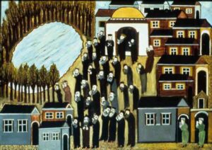 people gathered with houses around